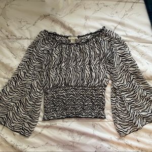 Y2K Zebra Flare Sleeve Top